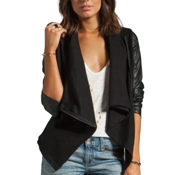 BlankNYC Private Practice Faux Leather Front Draped Moto Jacket Black Small - Picture 1 of 14